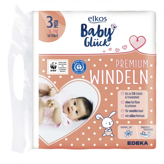 Elkos Baby Premium Glück Windeln 3 Midi 5-9KG 46ST 3 Elkos Baby Premium Glück Windeln 3 Midi 5-9KG 46ST